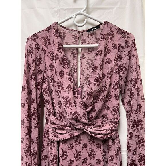 Trixxie Size Small Dress Pink Floral Bell Sleeve Sheer Lined Spring CLP-C - Picture 3 of 9